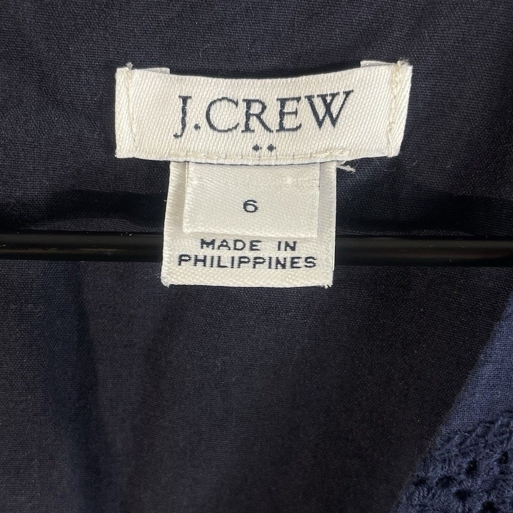 J.Crew Dress Womens 6 Navy Blue Eyelet Cotton V-Neck Long Sleeve H8471 - Picture 3 of 7